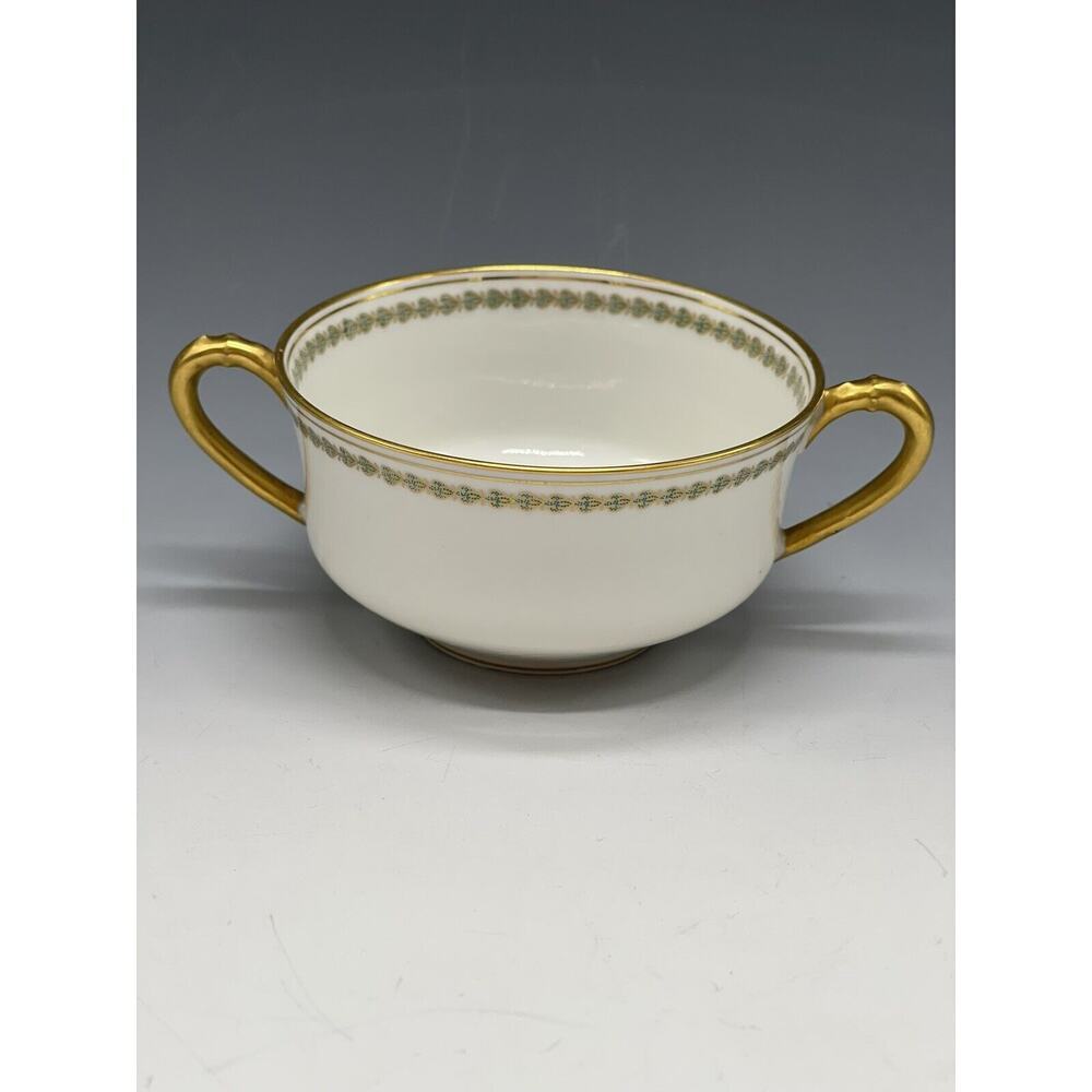 Haviland Limoges Flat Teacup 8oz France Gold Cream Double Handle Antique